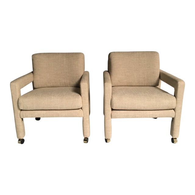 1970s MidCentury Modern Parsons Chairs on Casters a Pair Chairish