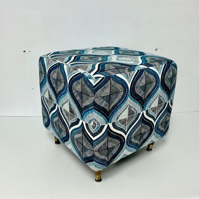 We love this newly upholstered Mid-Century Modern Low Stool or Bench. It’s a cube design with the original tapered walnut...