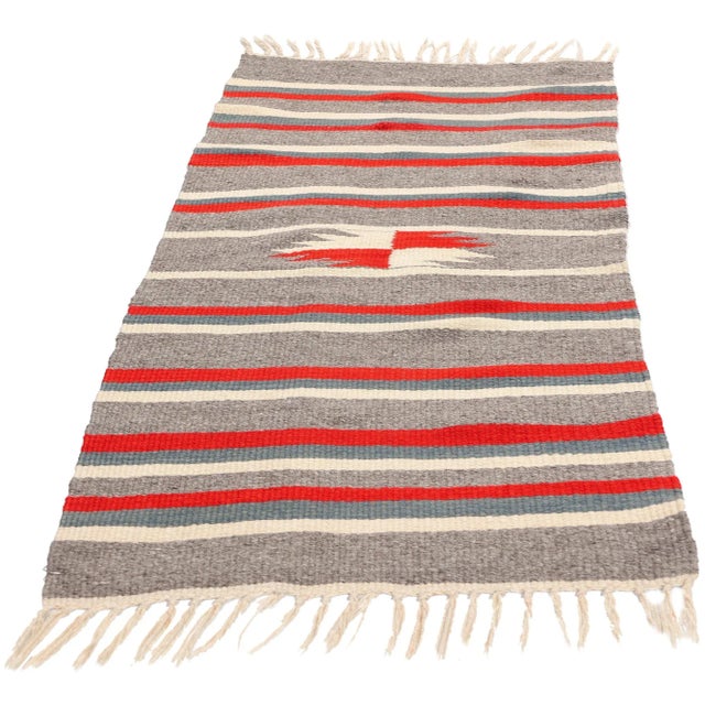 Mexican Vintage Rio Grande Chimayo Banded Blanket Rug - 02'00 X 05'00 For Sale - Image 3 of 9