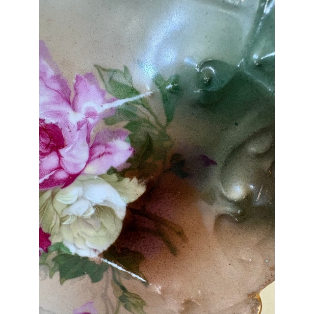 Antique Mz Austria Rose Porcelain Plate, Scalloped Gold Rim, Green Floral Cabinet Plate, Moritz Zdekauer, Circa 1900 For Sale In Indianapolis - Image 6 of 9