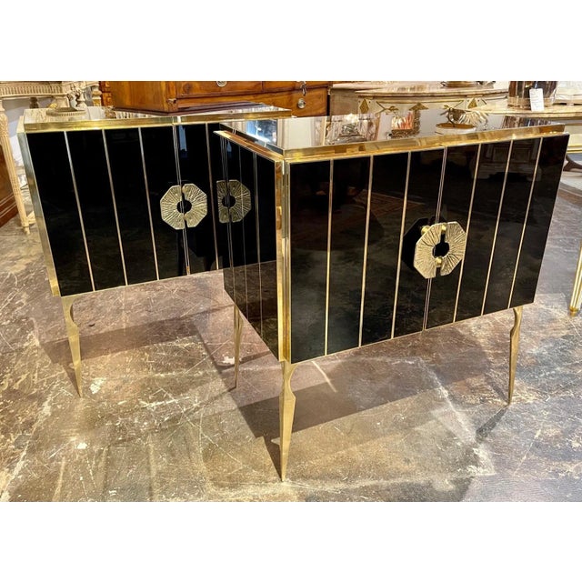 Murano Black Glass and Brass Side Tables - A Pair For Sale - Image 9 of 9