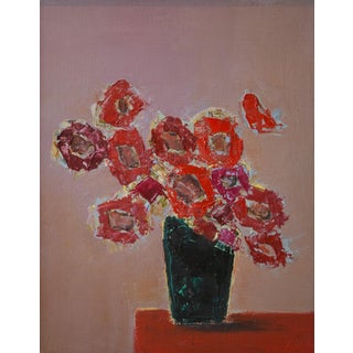 Bill Tansey "Red" Abstarct Floral Oil Painting on Canvas For Sale