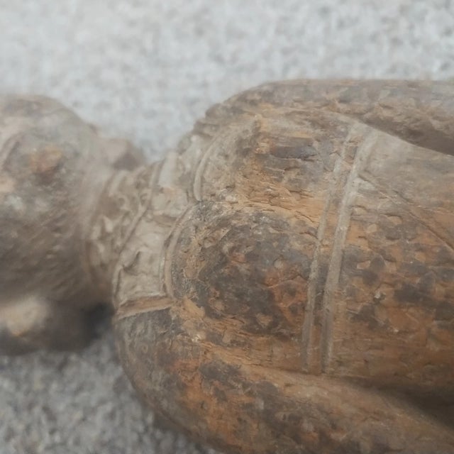 Pair, Vintage Antique Hand-Carved Wood Female Figures Temple Statue Sculpture 15" For Sale - Image 9 of 15