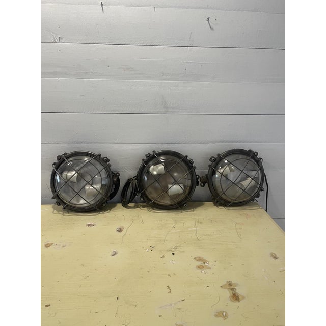 Vintage Industrial Round Ceiling Lamp in Cast Iron, 1950, in Restored conditions. Designed 1950 to 1959 This piece is...