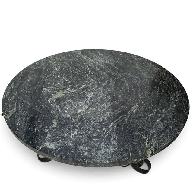 1900 - 1909 Antique French Wrought Iron Marble Top Large Round Table For Sale - Image 5 of 5