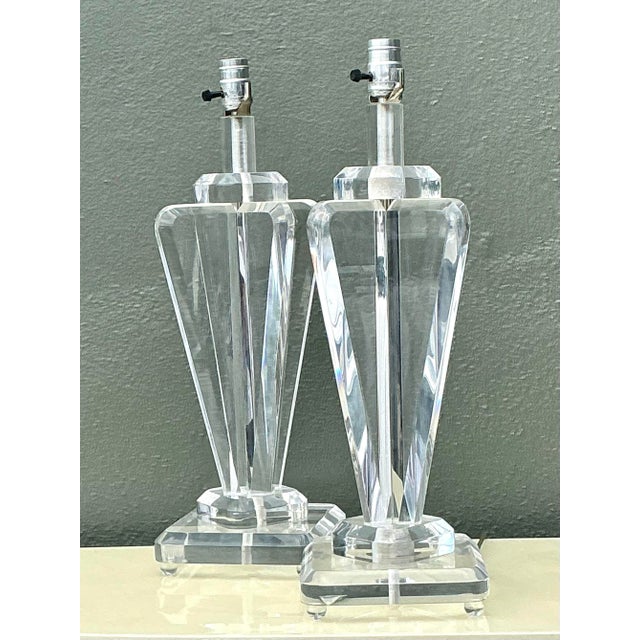 Transparent Vintage Lucite Paddle Lamps - A Pair For Sale - Image 8 of 12