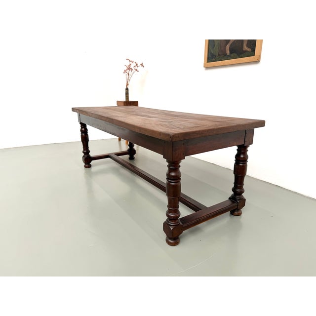 Vintage Farmhouse Table in Walnut with Turned Legs, 1950s For Sale - Image 6 of 18