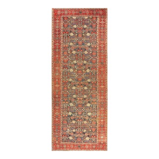 1850s Blue Navy Floral Herati Antique n.w. Persian Gallery Rug 6'10"x 18'10" Handknotted Wool Carpet For Sale