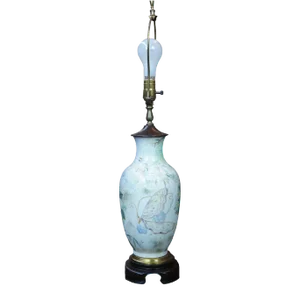 Antique Chinese Porcelain Butterfly Floral Leaf Mantel Vase Urn Table Lamp