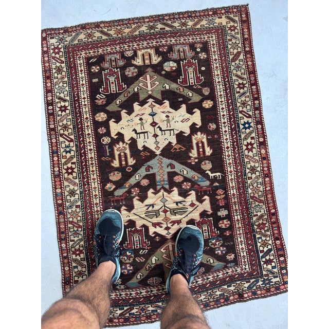 Antique Caucasian Kuba Village Life, Natural Dyes, True Art Rug 3 x 4 For Sale - Image 10 of 12