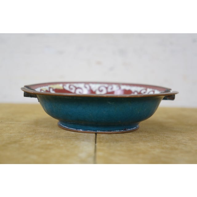 Mid 20th Century Mid 20th Century Chinese Cloisonne Red & White Crysthanamum Cigarette Cigar Ashtray Dish 5" For Sale - Image 5 of 14