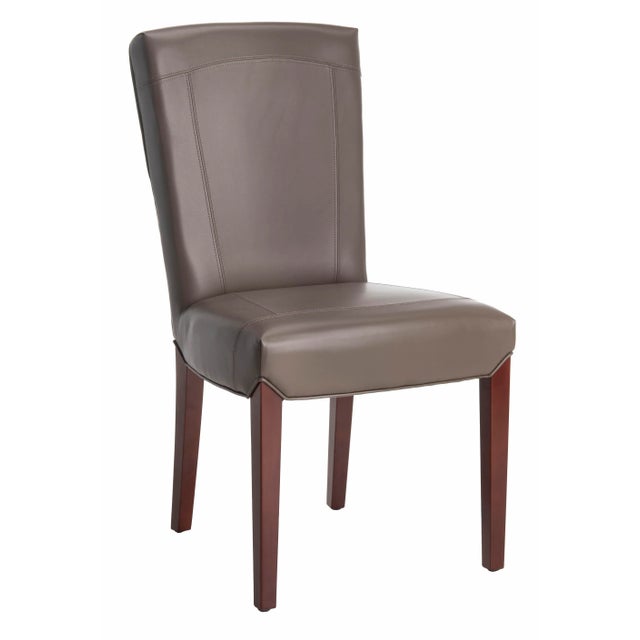 Modern 19''H Leather Side Chair , Clay & Cherry Mahogany - a Pair For Sale - Image 3 of 10