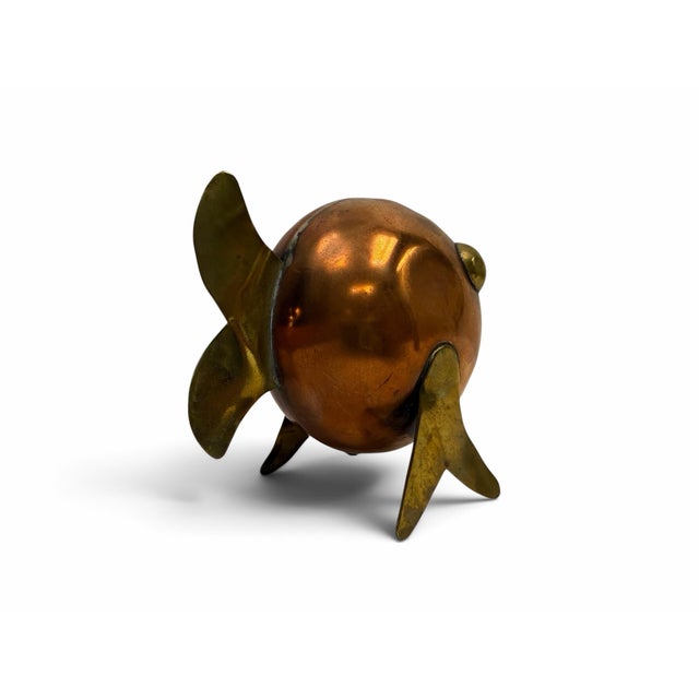 Vintage Mid-Century Mixed-Metal Copper & Brass Mechanical Fish Ashtray For Sale - Image 4 of 6