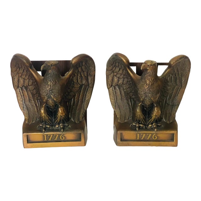 Antique American Eagle Bronze Bookends Pair For Sale