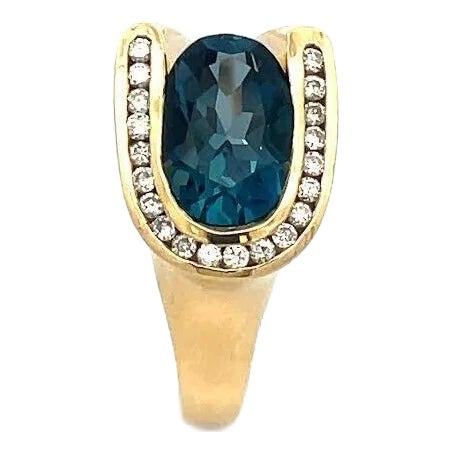 Charles Krypell Horseshoe Ring Diamond Blue Topaz 18k Yellow Gold For Sale