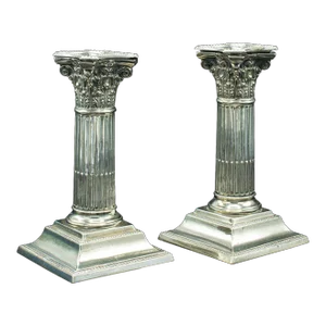 1860s Pair of Antique Italian Silver Plate Decorative Candlesticks