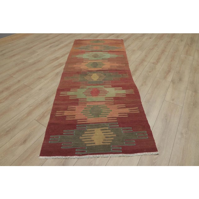 1950s Turkish Geometric Hand Knotted Very Old Kilim Rug For Sale - Image 4 of 13