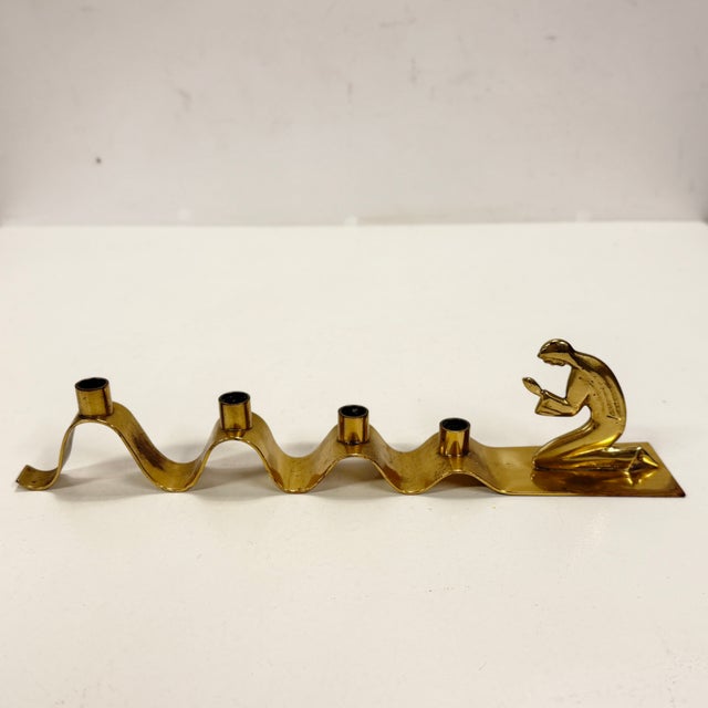 Mid-Century Modern Mid-Century Modern Brass Candlestick by Walter Andersson for Ystad Metall, Sweden, 1950s For Sale - Image 3 of 9