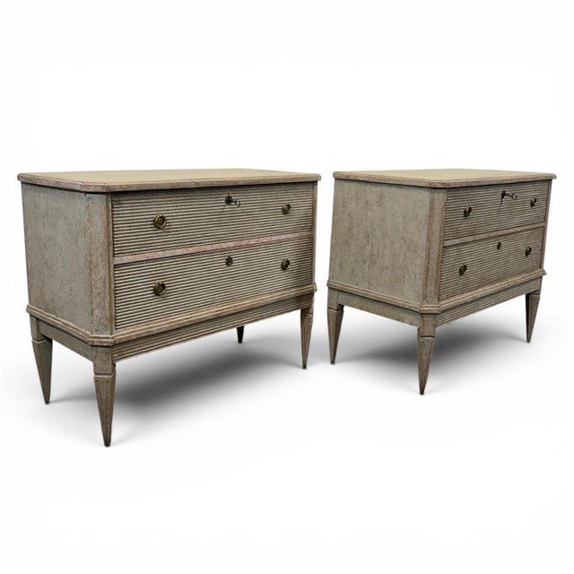 Pair of 19th C. Gustavian-Style Chests of Drawers in Grey For Sale - Image 11 of 11