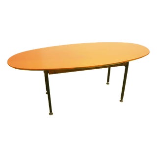 Oval Coffee Table with Orange Wooden Top and Metal Base, 1970s For Sale