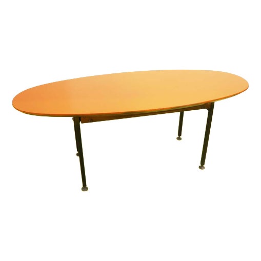Oval Coffee Table with Orange Wooden Top and Metal Base, 1970s For Sale