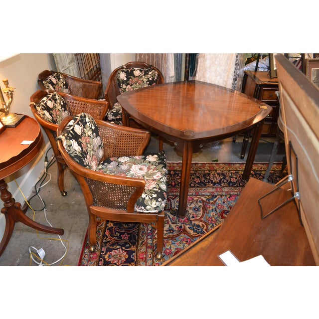 1950s Drexel Heritage Game Table & 4 Cane Back Chairs on Casters Chairish