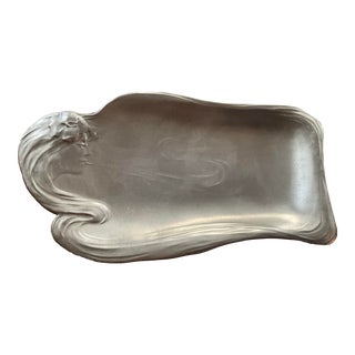 1900s Art Nouveau Pin/Trinket Tray With Mucha Style Smoking Girl Marked Holland For Sale