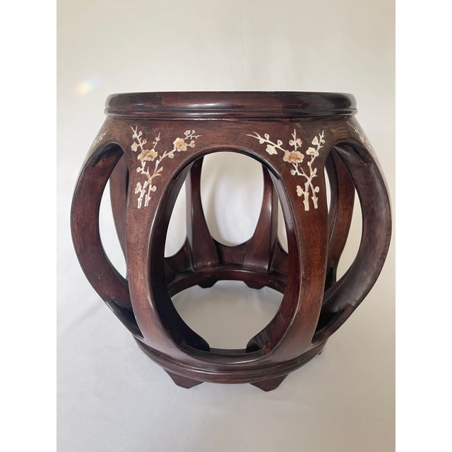 Mid 20th Century Chinese Hardwood Melon Shape Garden Seat Side Table With Mother of Pearl Inlay For Sale - Image 10 of 10
