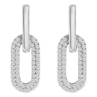 10K White Gold 1/2 Cttw Lab Grown Diamond Dangling Paperclip Drop Earrings For Sale