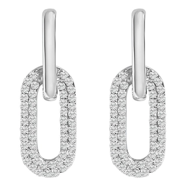 10K White Gold 1/2 Cttw Lab Grown Diamond Dangling Paperclip Drop Earrings For Sale