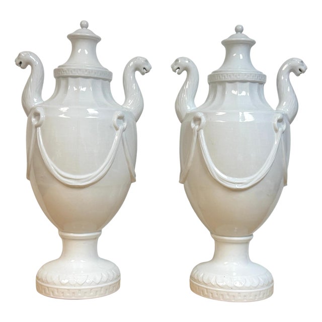 Pair Neoclassical Blanc de Chine Porcelain Urns, Attributed Nymphenburg, 20th C. For Sale