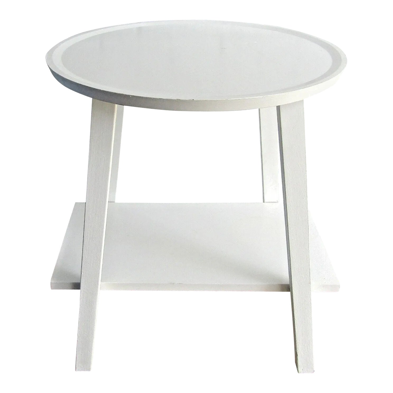 1970s Italian Made White Wood Round Top Rectangle Shelf Side Table ...