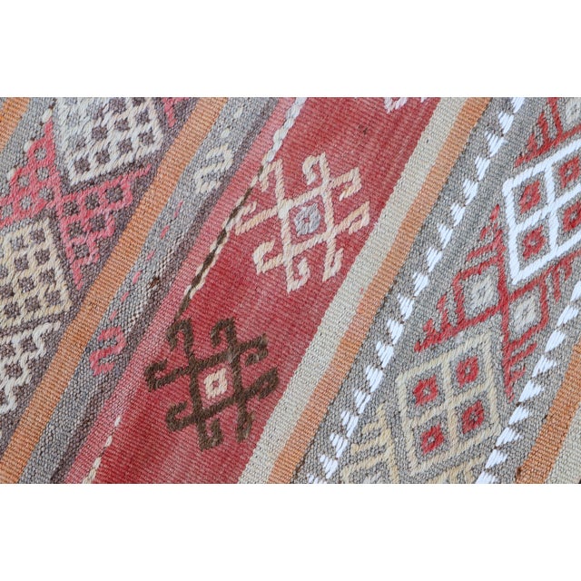 Cream 1980s Tribal Red Striped Cecim Kilim Rug For Sale - Image 8 of 8