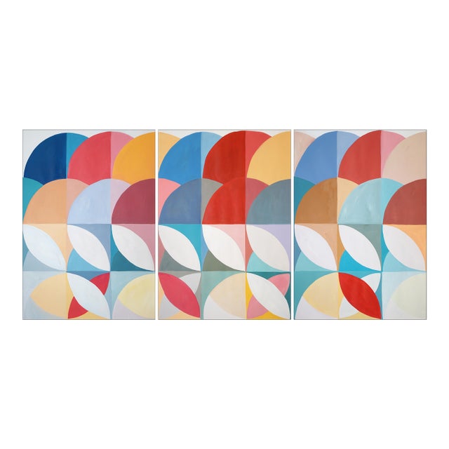 2026, Perpetual Transitions, Bauhaus Movement Triptych, Original Painting in Vivid Tones by Natalia Roman For Sale