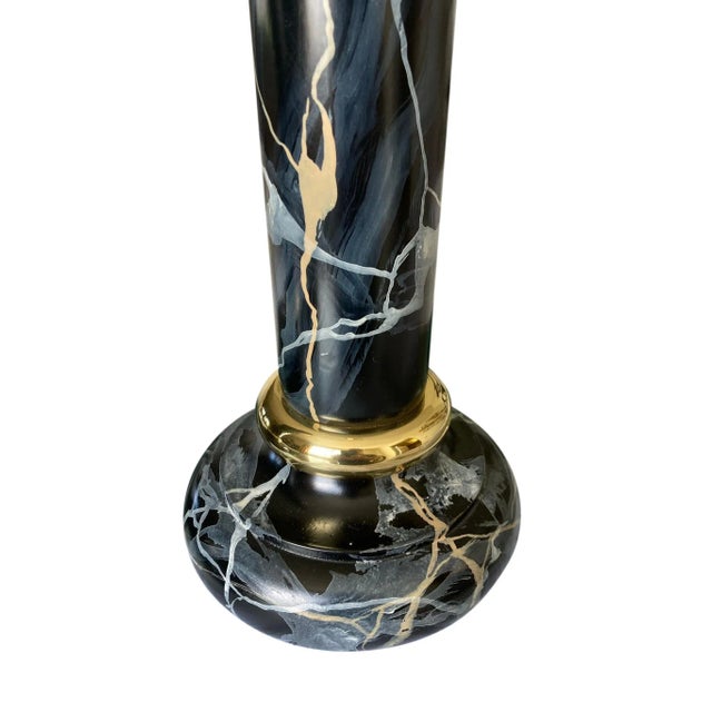 Black Karl Springer Style Large Faux Marble Painted Wood Candle Sticks With Brass Trim - Set of 2 For Sale - Image 8 of 12