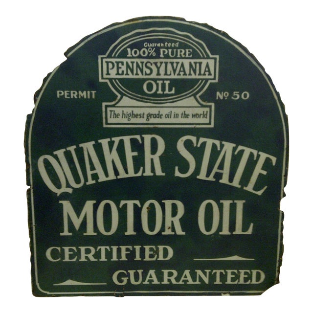 Vintage Porcelain Advertising Sign "Quaker State Motor Oil" Circa