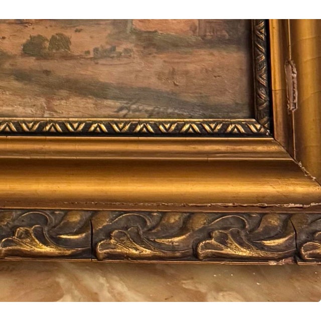 1950s Signed Jeno Karpathy Hungarian Landscape Painting in Gilt Frame For Sale - Image 4 of 7