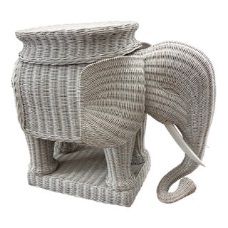 1960's Rattan White Elephant Side/Drink Table For Sale