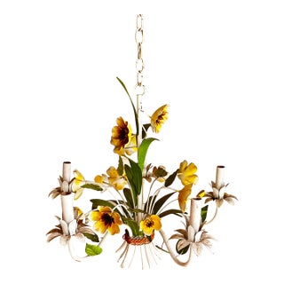 1950s Italian Tole Floral Chandelier Swag Chain For Sale