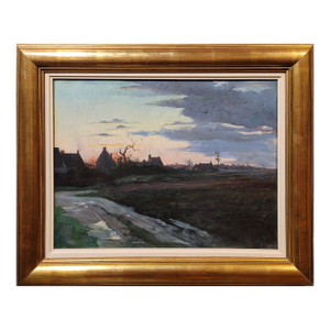 19th Century French School-Silhouette of a Creepy Village at Dusk-Oil Painting