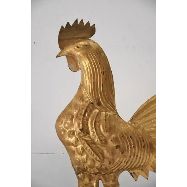 Late 19th C. Gilded Rooster Weathervane on a removable base. Wonderful patina and makes for great presence for table styling