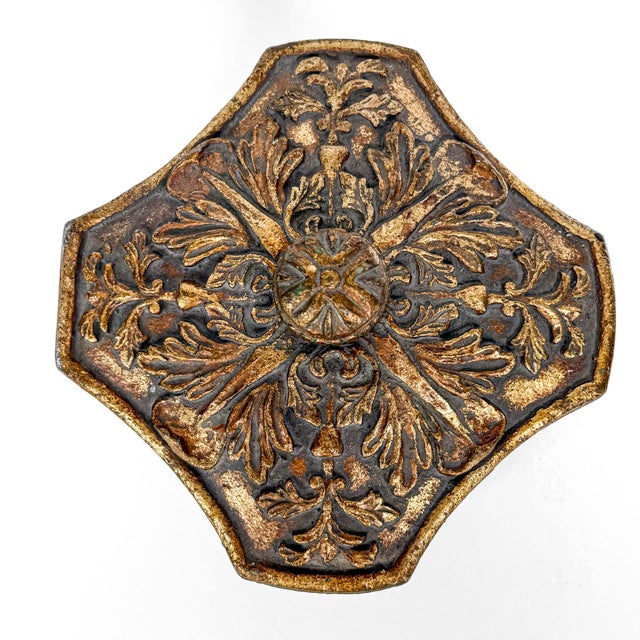 This vintage decorative box features a richly textured gilt finish with raised foliate and scrolling relief motifs on all...