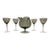 Vintage Mid-Century Etched Smoke Glass & White Opaline Stem Cocktail Pitcher Set - 5 Pieces For Sale