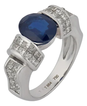 Vintage Sapphire Diamond 18k White Gold Ring, Size 7.25