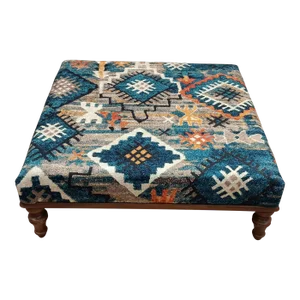 Rug Print Fabric Upholstered Geometric Top Coffee Table Ottoman