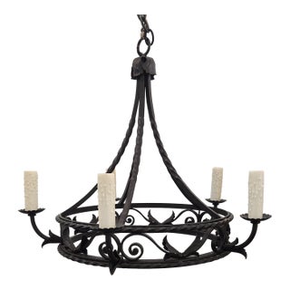 1980s Classical Roman Black Iron Chandelier For Sale