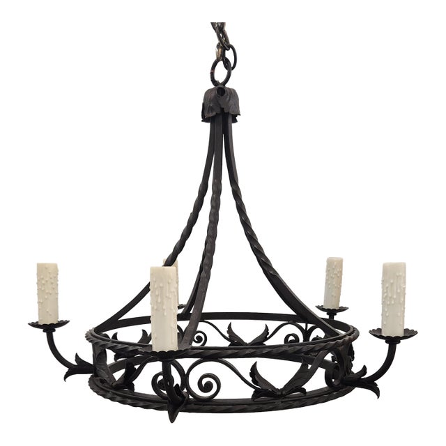 1980s Classical Roman Black Iron Chandelier For Sale