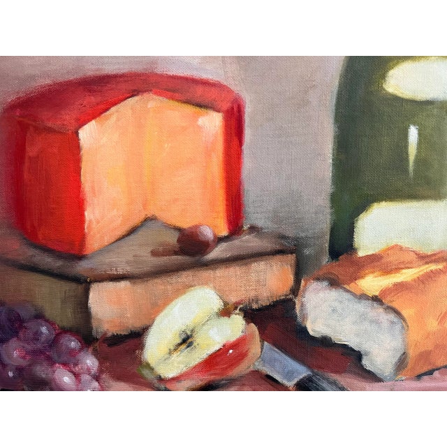 Vintage Mid Century Original Oil Painting of Wine and Cheese Board For Sale In Austin - Image 6 of 9