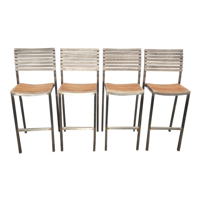 Set of Four Vintage Westminster Teak & Stainless Steel Vogue Bar Stools For Sale