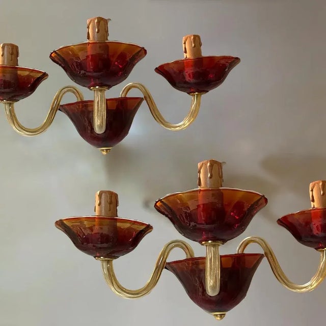Vintage Italian Ruby Red Murano Glass Sconces from Made Murano Glass, Set of 2 For Sale - Image 6 of 7